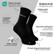 SOKKS Calze da Running Alte Nero in Misto Cotone — Vantaggi: Made in Europe, misto cotone, reso entro 100 giorni, 12 mesi di garanzia anti-buchi