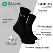 SOKKS Vysoké bežecké ponožky Čierne z bavlnenej zmesi — Výhody: Made in Europe, bavlnená zmes, 100 dní na vrátenie, 12-mesačná záruka proti dieram