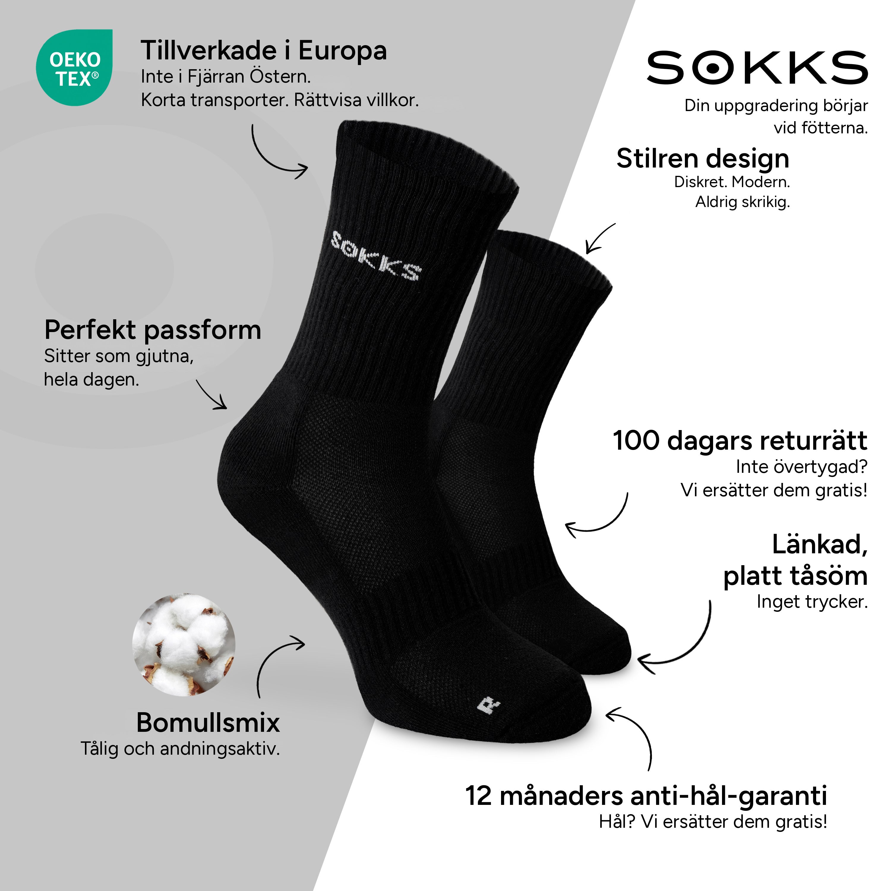 SOKKS Höga Löparstrumpor Svart i Bomullsmix — Fördelar: Tillverkade i Europa, bomullsmix, 100 dagars returrätt, 12 månaders anti-hål-garanti