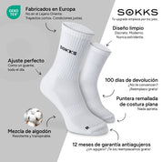 SOKKS Calcetines de Running Altos Blanco de Mezcla de Algodón — Ventajas: Fabricados en Europa, mezcla de algodón, 100 días de devolución, 12 meses de garantía antiagujeros