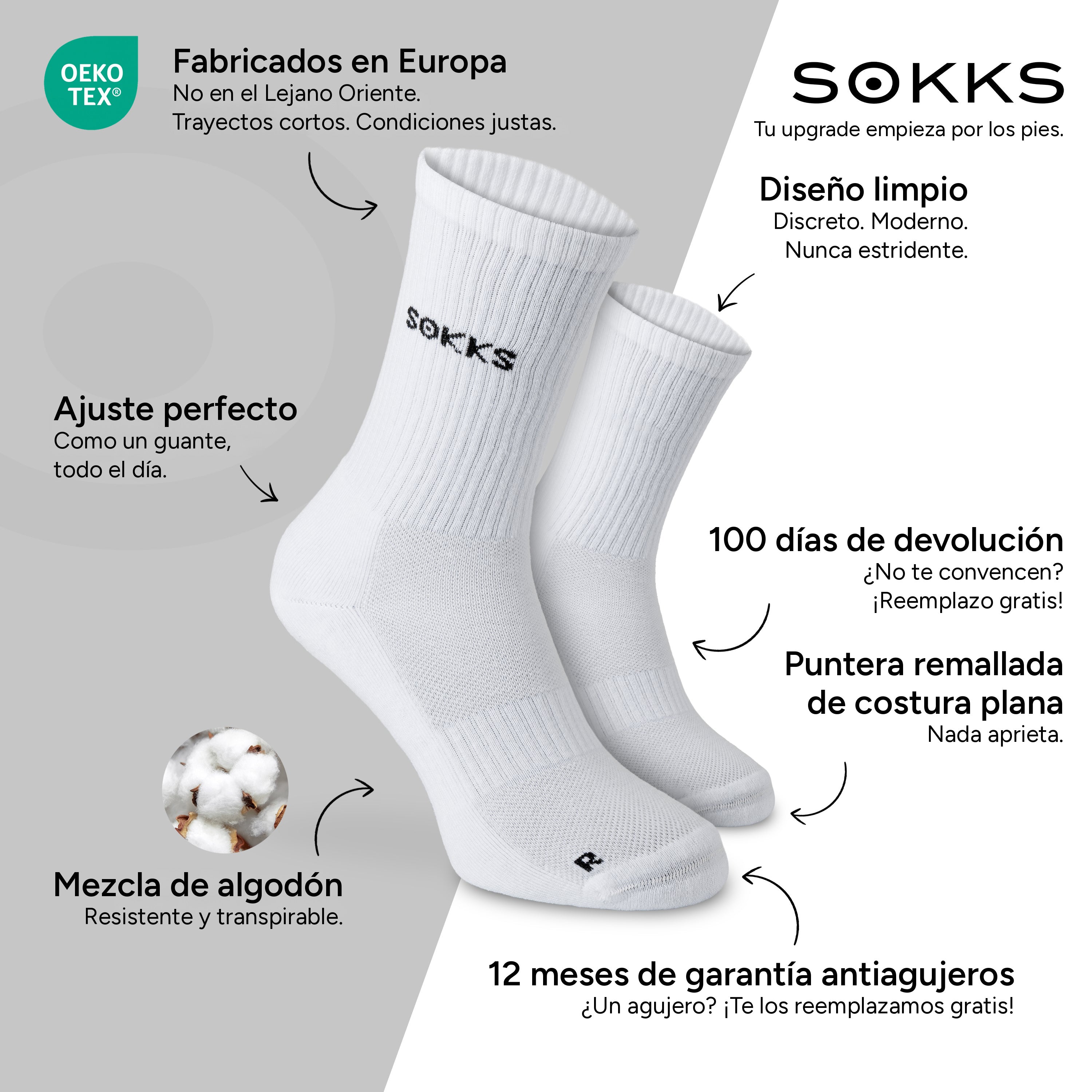SOKKS Calcetines de Running Altos Blanco de Mezcla de Algodón — Ventajas: Fabricados en Europa, mezcla de algodón, 100 días de devolución, 12 meses de garantía antiagujeros