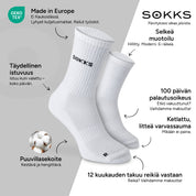 SOKKS Korkeat juoksusukat Valkoiset, puuvillasekoitetta — Edut: Made in Europe, puuvillasekoite, 100 päivän palautusoikeus, 12 kuukauden takuu reikiä vastaan