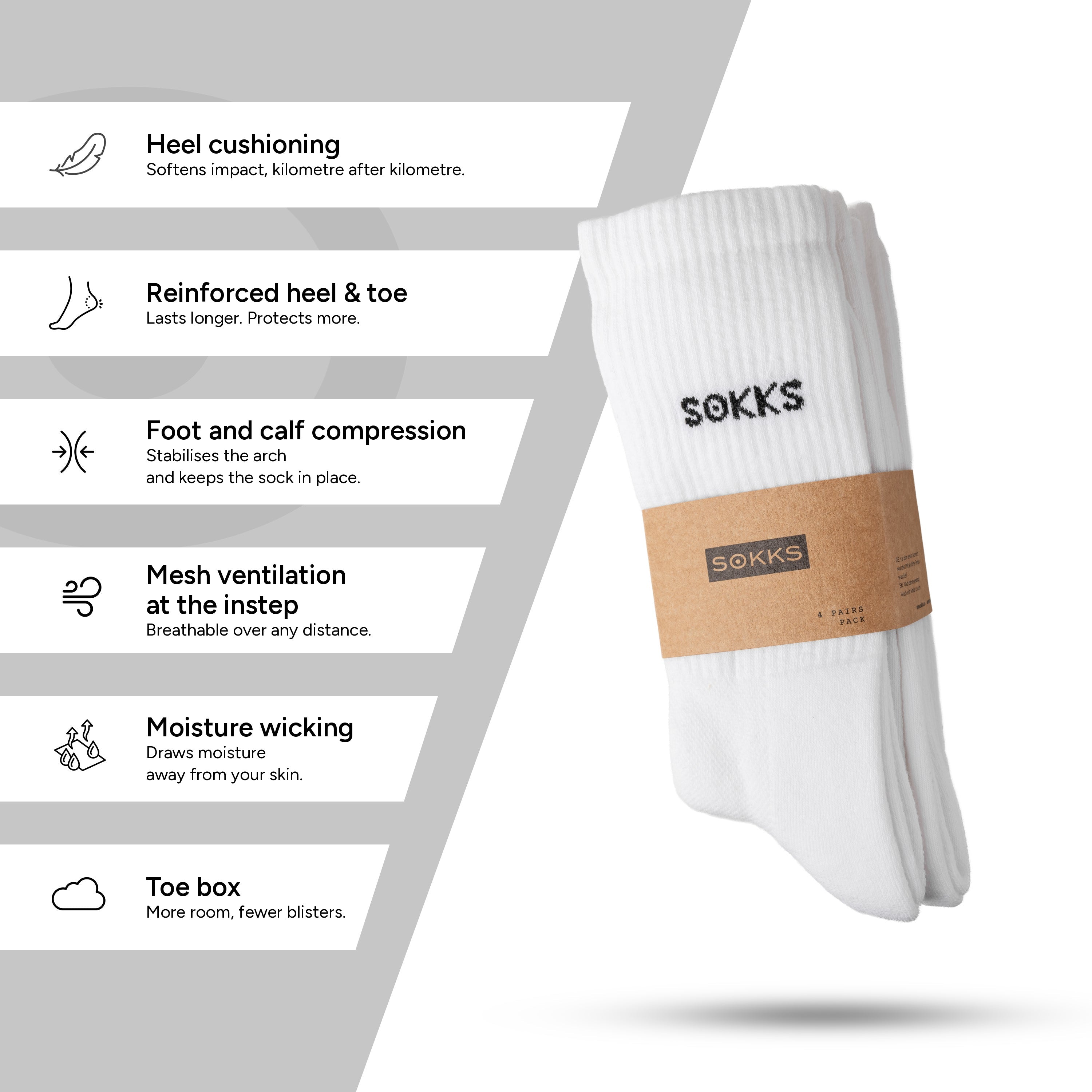 SOKKS High Running Socks White in Cotton Blend — View 4