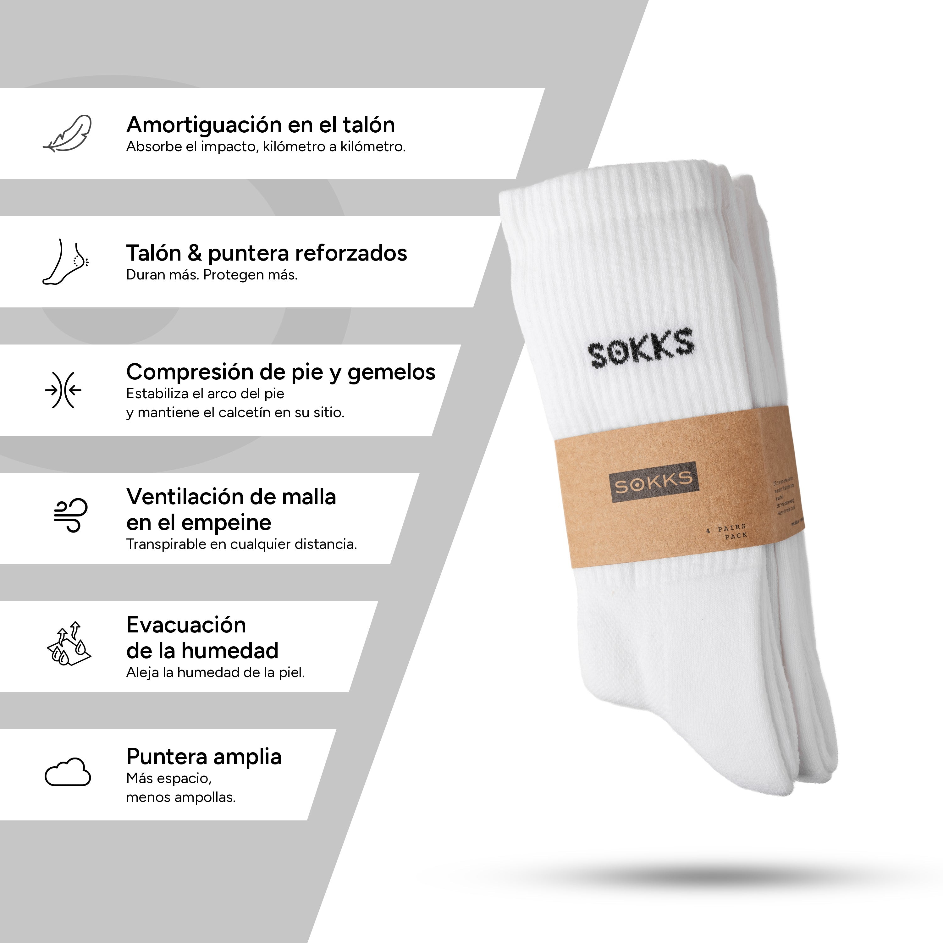 SOKKS Calcetines de Running Altos Blanco de Mezcla de Algodón — Vista 4