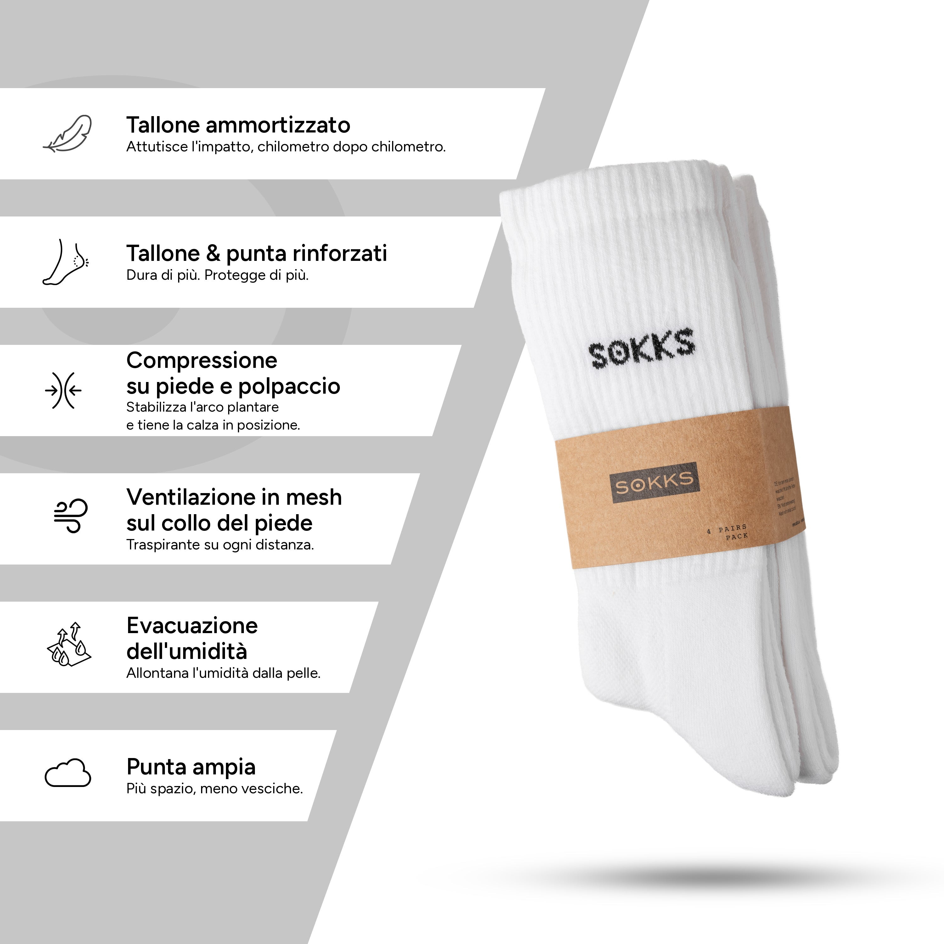 SOKKS Calze da Running Alte Bianco in Misto Cotone — Vista 4