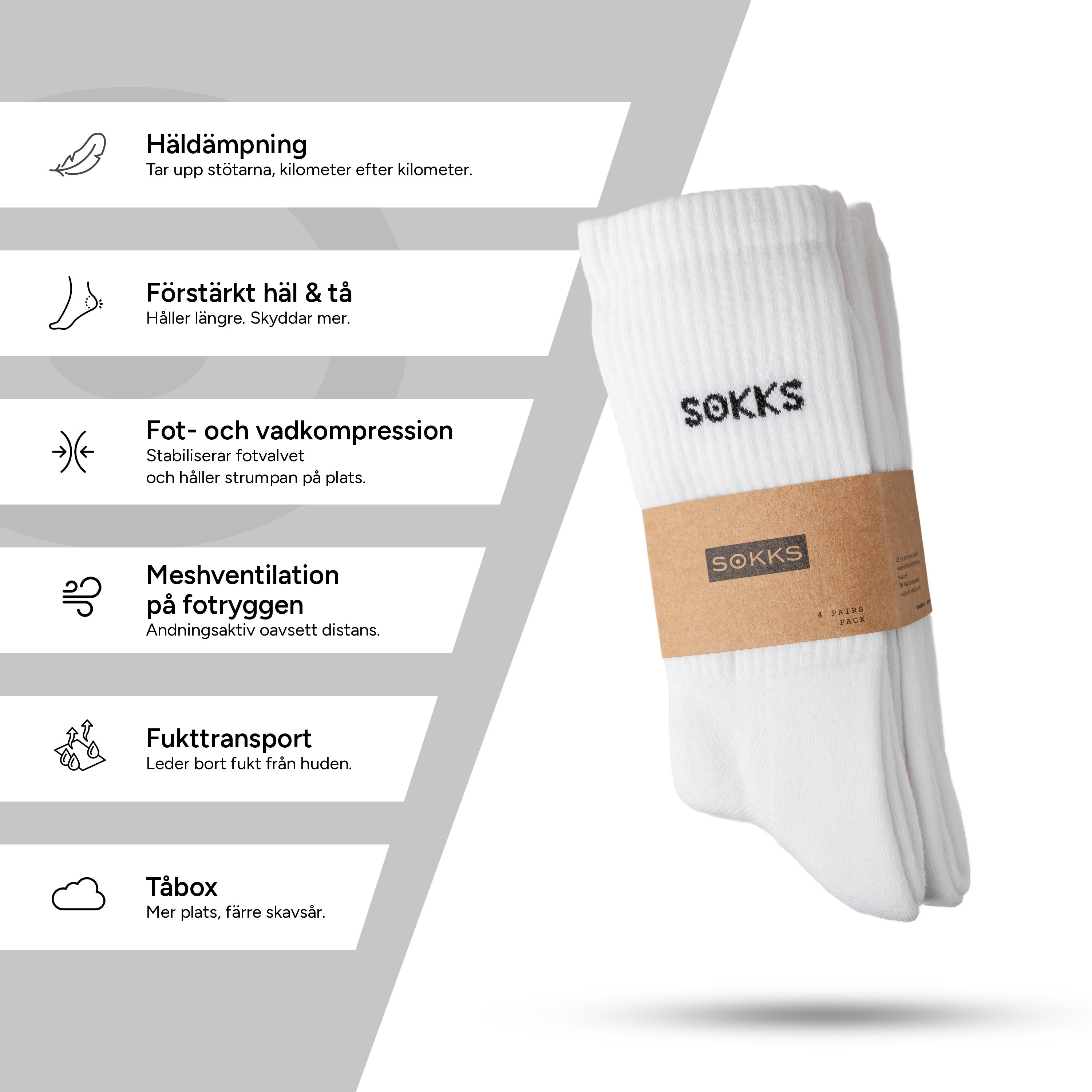 SOKKS Höga Löparstrumpor Vit i Bomullsmix — Vy 4