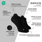 SOKKS Skarpetki do Biegania Czarne z Lekkiego Materiału Funkcyjnego — Zalety: Made in Europe, materiał funkcyjny, 100 dni na zwrot, 12-miesięczna gwarancja na dziury