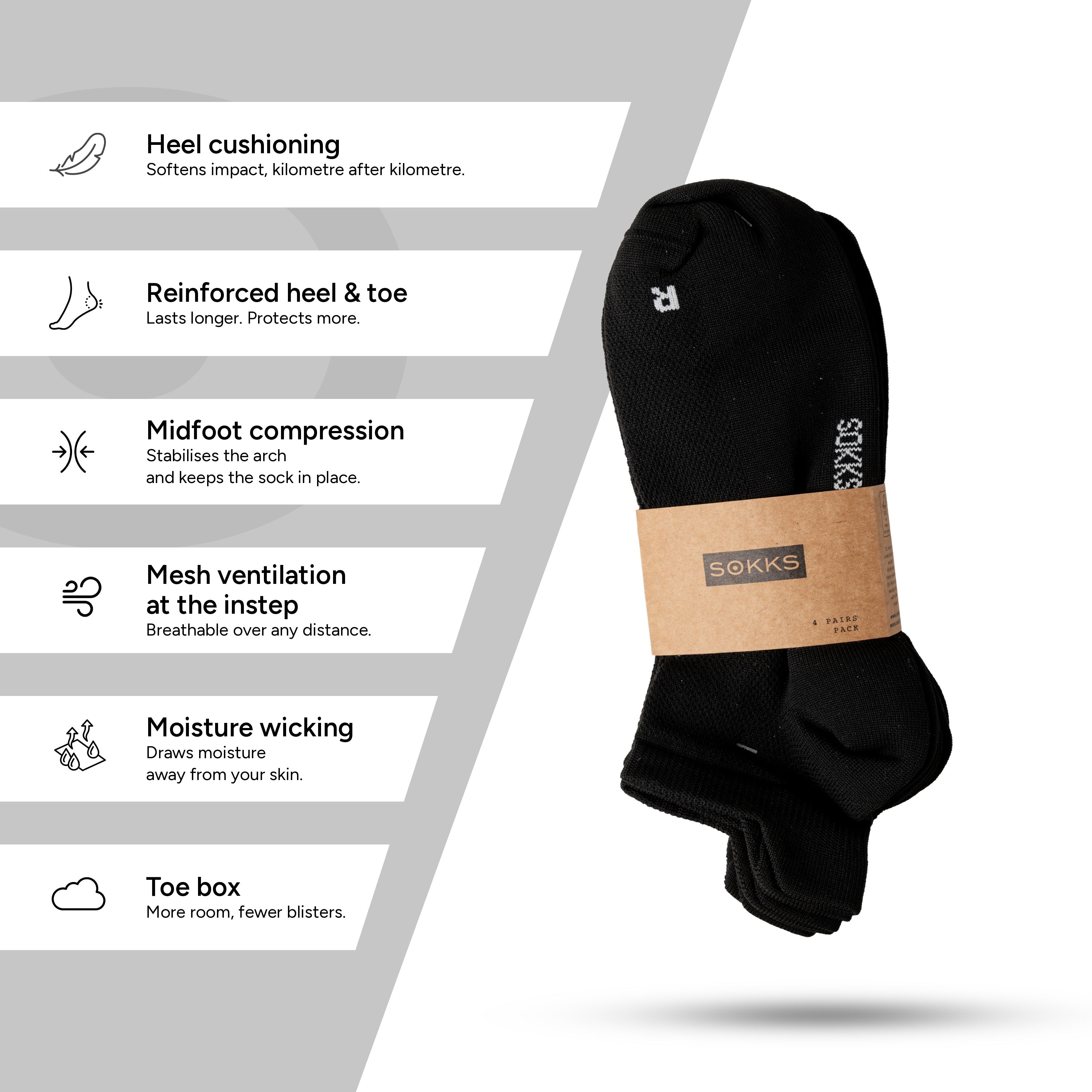SOKKS Running Socks Black in Lightweight Performance Fabric — View 4