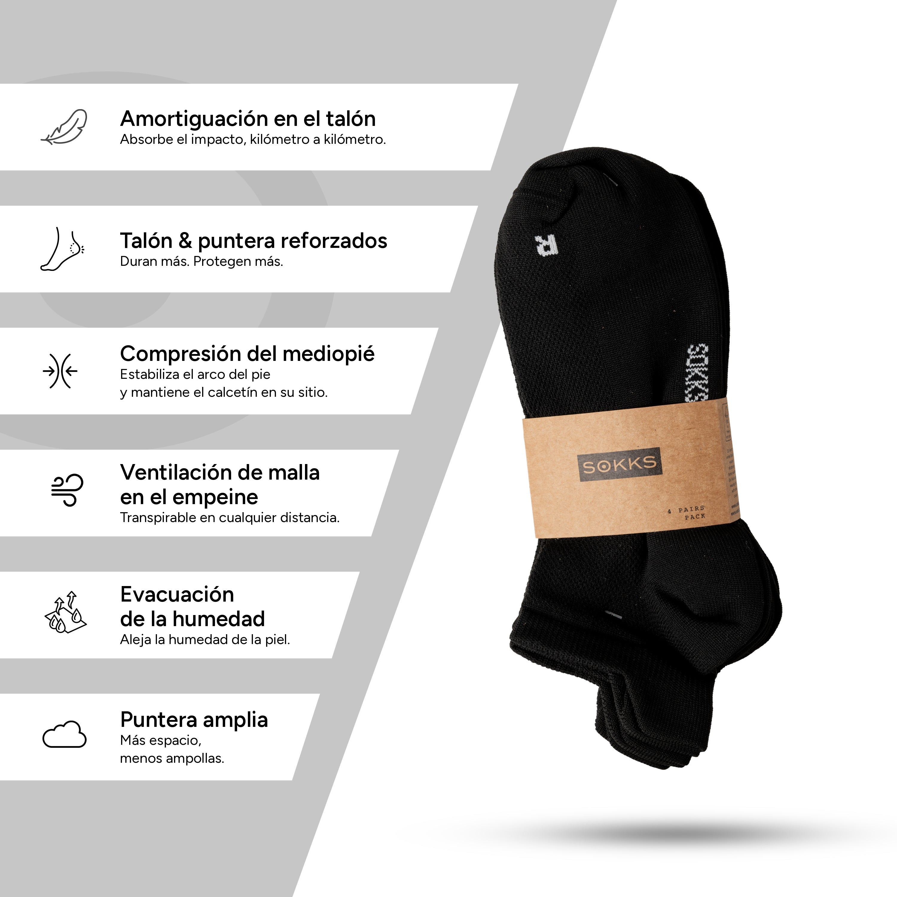 SOKKS Calcetines de Running Negro de Tejido Técnico Ligero — Vista 4