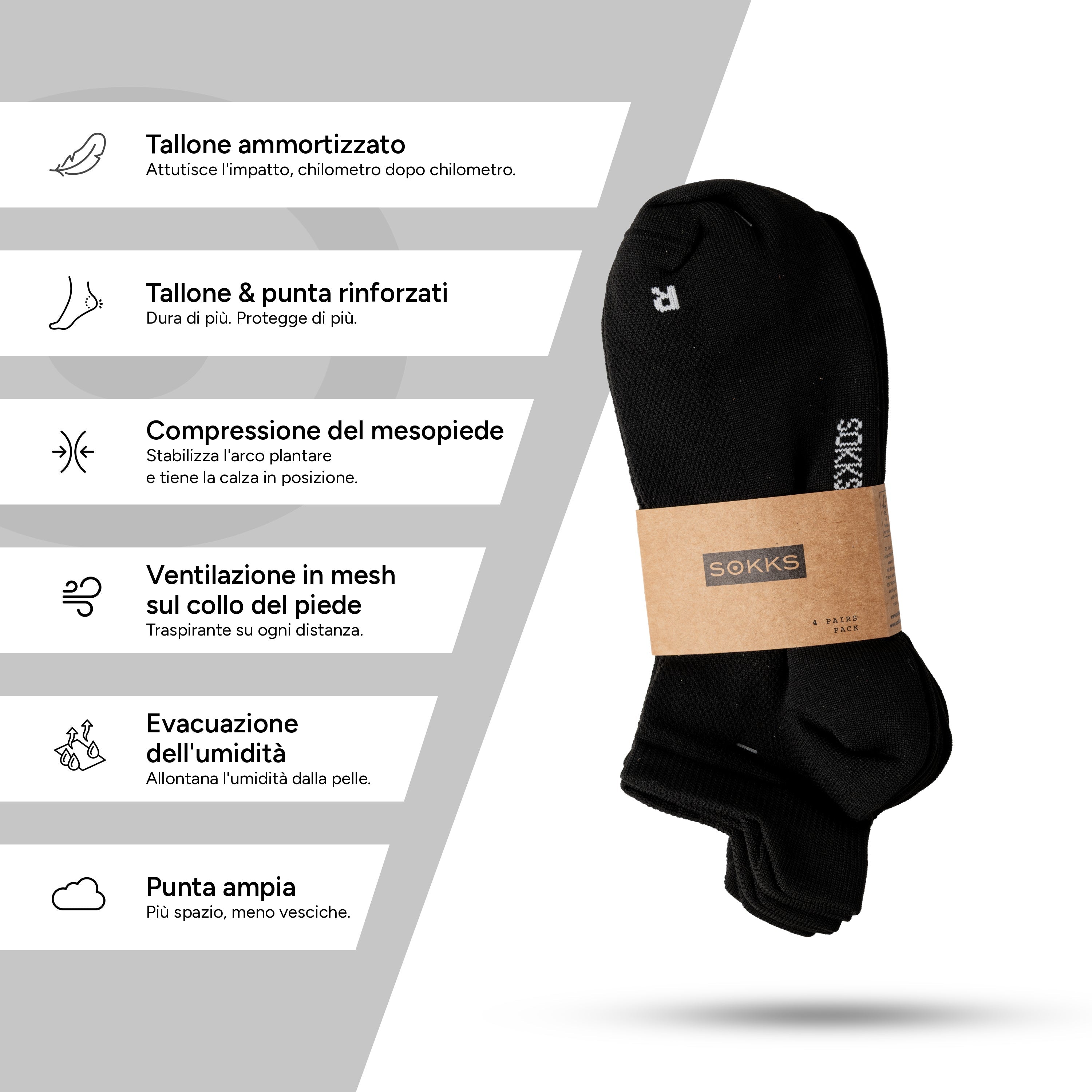 SOKKS Calze da Running Nero in Tessuto Tecnico Leggero — Vista 4