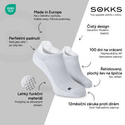 SOKKS Běžecké ponožky Bílé z lehkého funkčního materiálu — Výhody: Made in Europe, funkční materiál, 100 dní na vrácení, 12měsíční záruka proti dírám