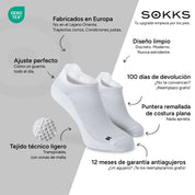 SOKKS Calcetines de Running Blanco de Tejido Técnico Ligero — Ventajas: Fabricados en Europa, tejido técnico, 100 días de devolución, 12 meses de garantía antiagujeros