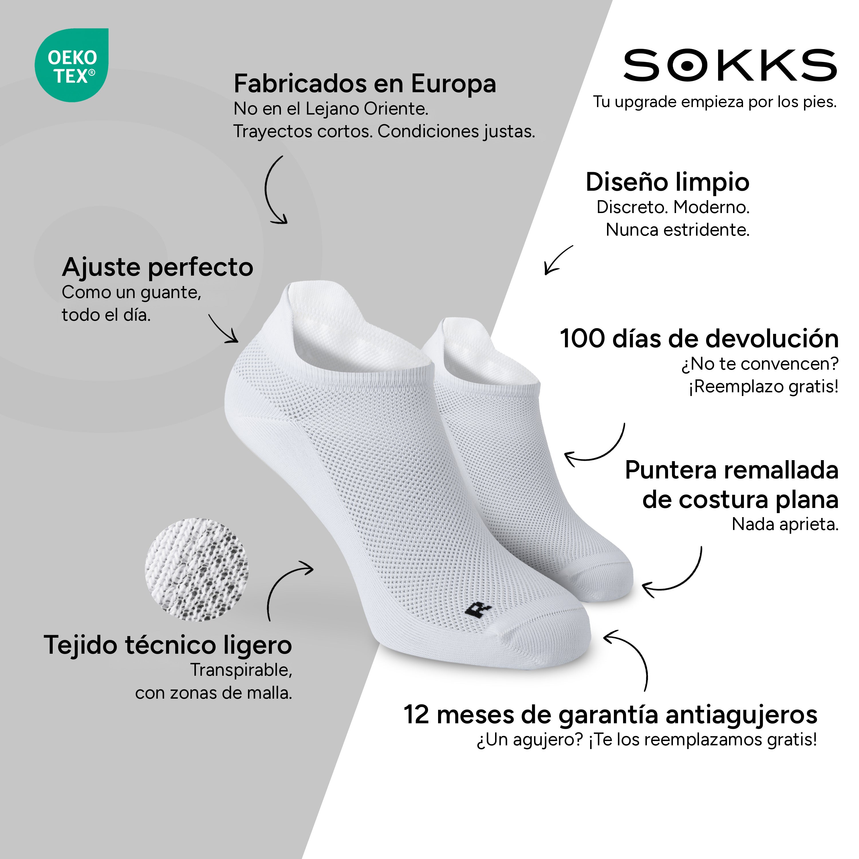 SOKKS Calcetines de Running Blanco de Tejido Técnico Ligero — Ventajas: Fabricados en Europa, tejido técnico, 100 días de devolución, 12 meses de garantía antiagujeros