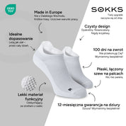 SOKKS Skarpetki do Biegania Białe z Lekkiego Materiału Funkcyjnego — Zalety: Made in Europe, materiał funkcyjny, 100 dni na zwrot, 12-miesięczna gwarancja na dziury