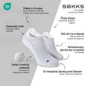 SOKKS Bežecké ponožky Biele z ľahkého funkčného materiálu — Výhody: Made in Europe, funkčný materiál, 100 dní na vrátenie, 12-mesačná záruka proti dieram