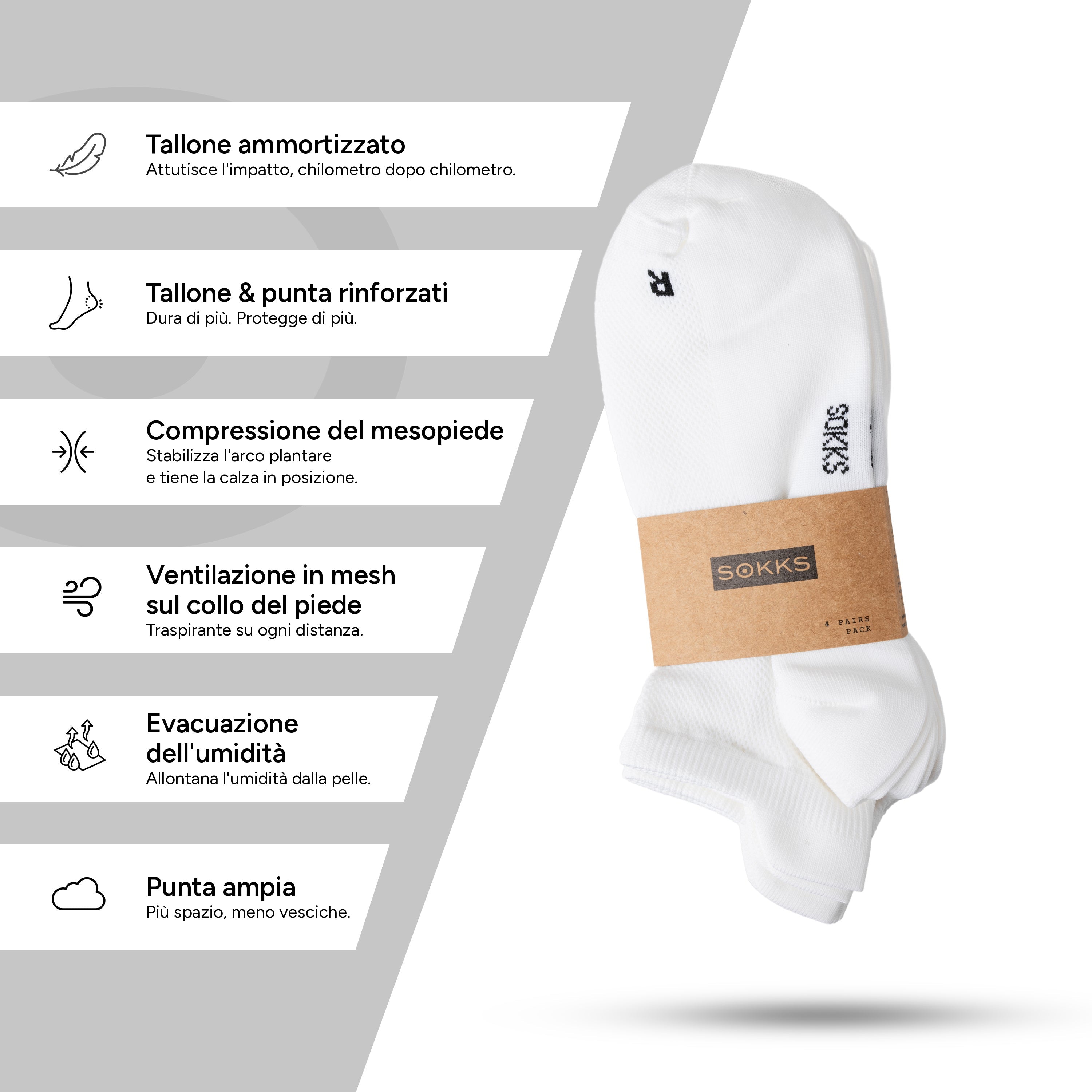 SOKKS Calze da Running Bianco in Tessuto Tecnico Leggero — Vista 4