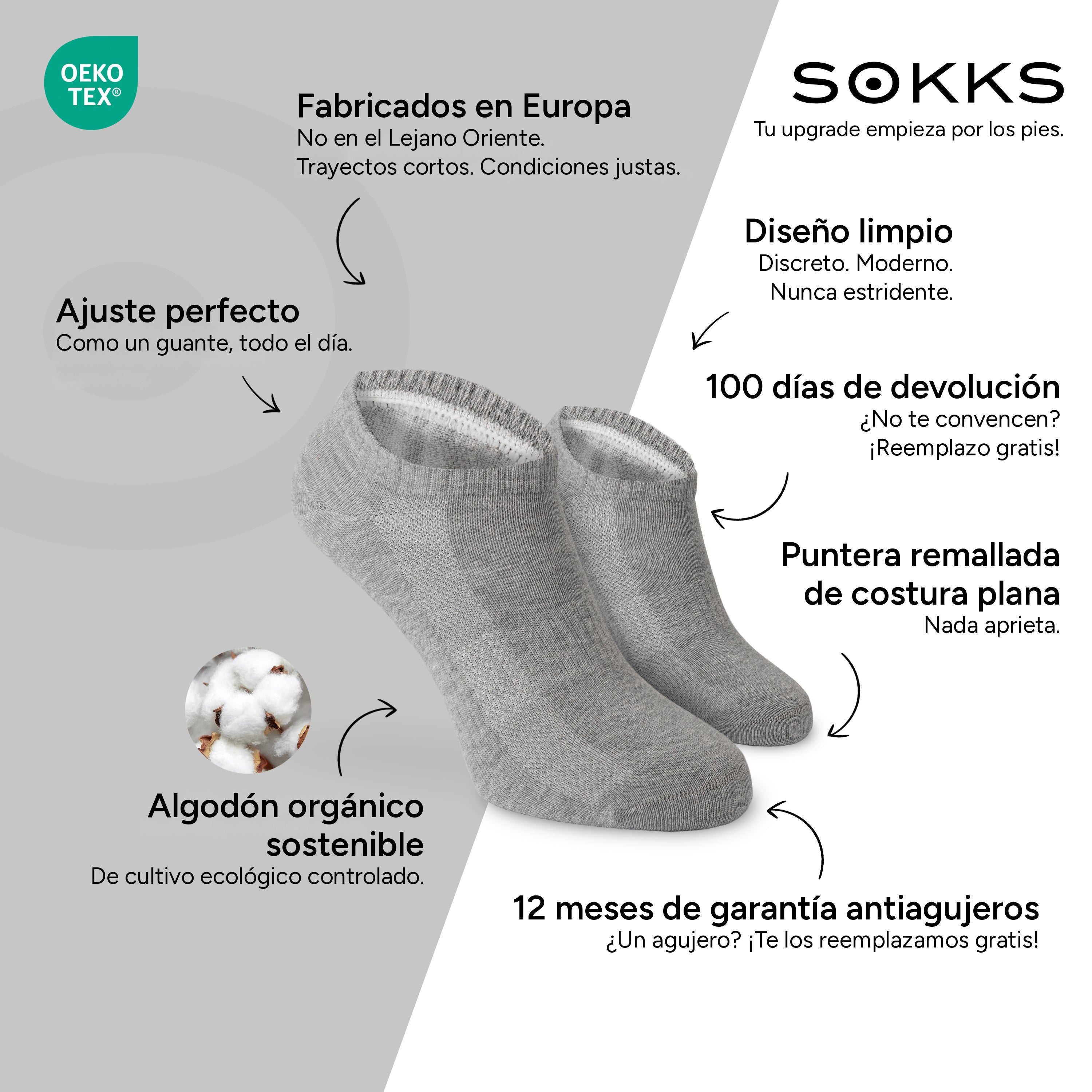 SOKKS Tobilleros Quarter Gris de Algodón — Ventajas: Fabricados en Europa, algodón orgánico, 100 días de devolución, 12 meses de garantía antiagujeros