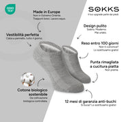 SOKKS Calzini Quarter Grigio in Cotone — Vantaggi: Made in Europe, cotone biologico, reso entro 100 giorni, 12 mesi di garanzia anti-buchi