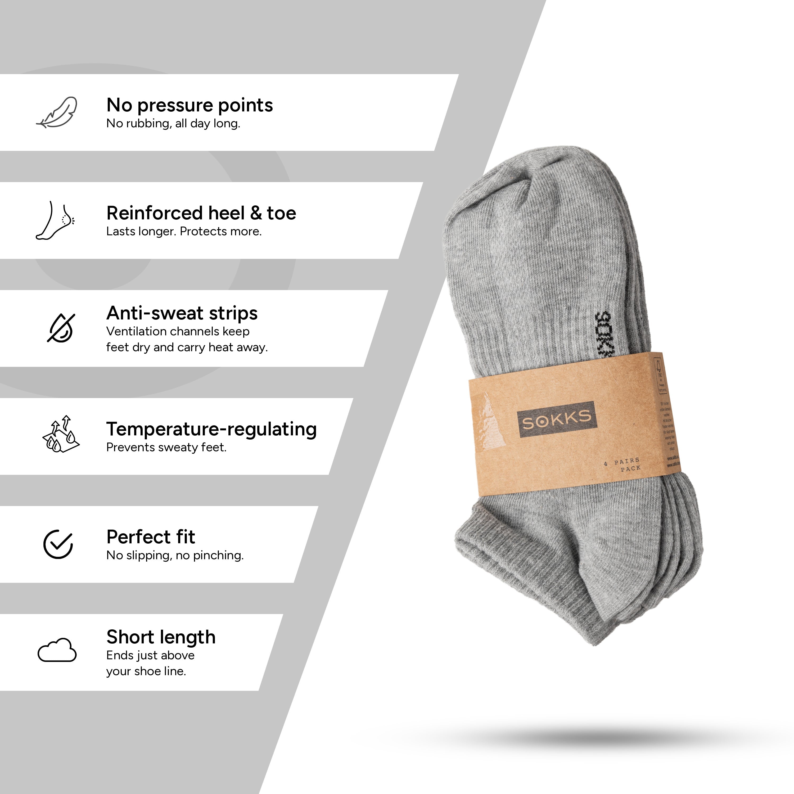 SOKKS Quarter Sneaker Socks Grey in Cotton — Worn view
