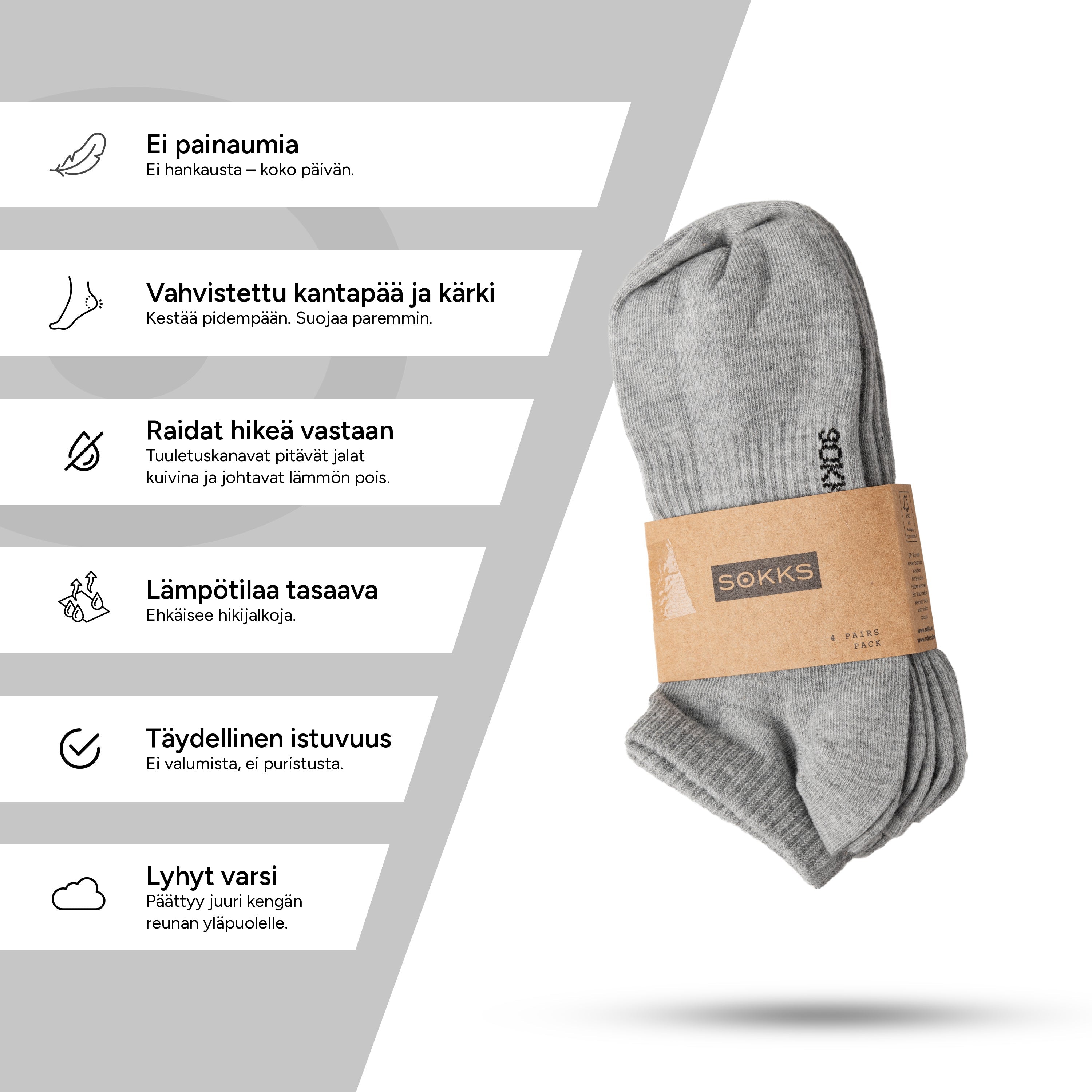 SOKKS Sneakersukat Harmaat, puuvillaa — Käyttökuva