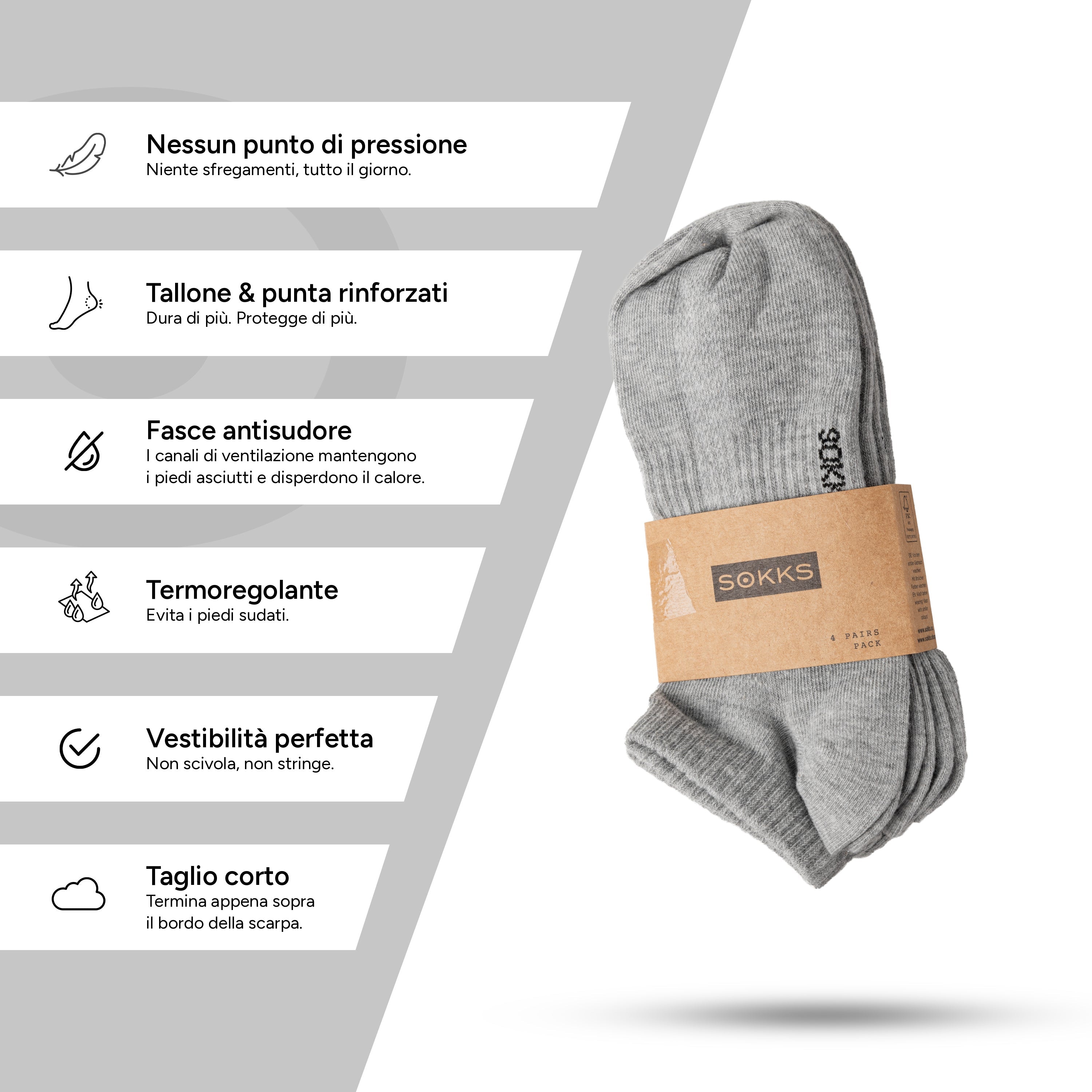 SOKKS Calzini Quarter Grigio in Cotone — Indossato