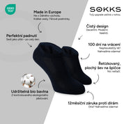 SOKKS Kotníkové ponožky (Quarter) Tmavě modré z bavlny — Výhody: Made in Europe, bio bavlna, 100 dní na vrácení, 12měsíční záruka proti dírám