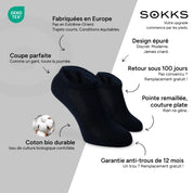 SOKKS Chaussettes Quarter Bleu Marine en Coton — Avantages : Fabriquées en Europe, coton bio, retour sous 100 jours, garantie anti-trous de 12 mois