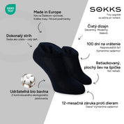 SOKKS Členkové ponožky (Quarter) Tmavomodré z bavlny — Výhody: Made in Europe, bio bavlna, 100 dní na vrátenie, 12-mesačná záruka proti dieram