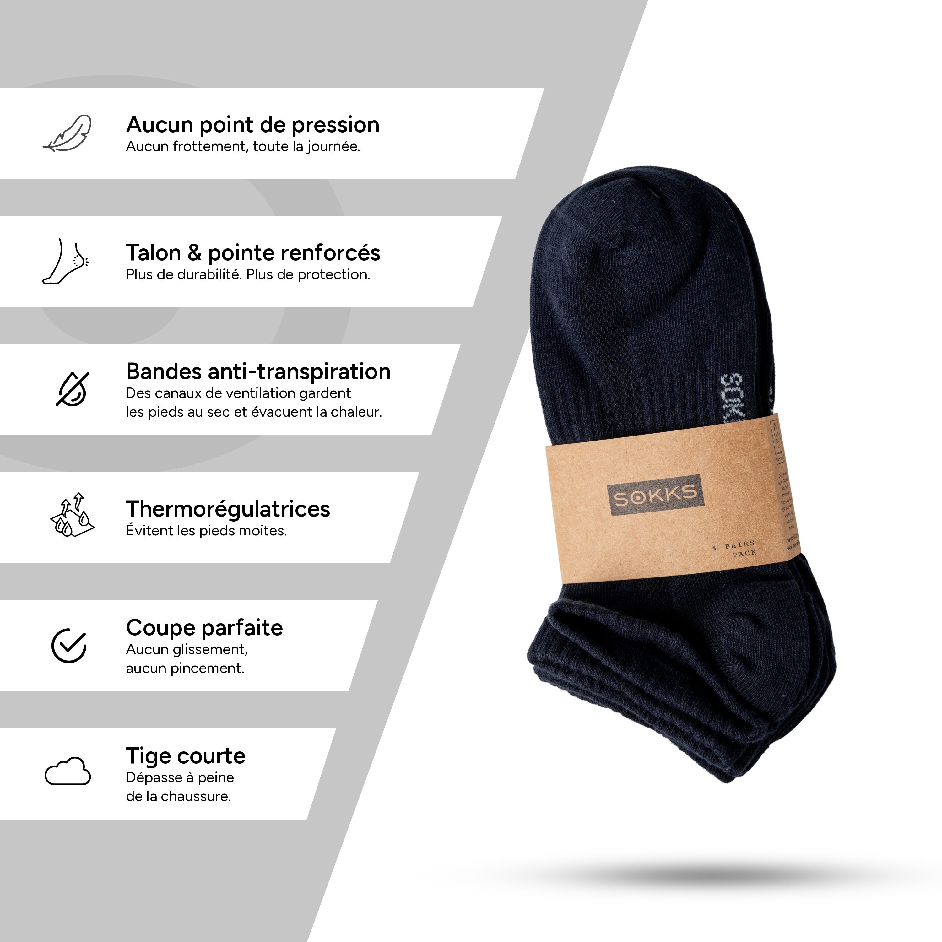 SOKKS Chaussettes Quarter Bleu Marine en Coton — Vue portée