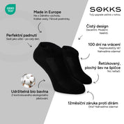 SOKKS Kotníkové ponožky (Quarter) Černé z bavlny — Výhody: Made in Europe, bio bavlna, 100 dní na vrácení, 12měsíční záruka proti dírám