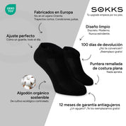 SOKKS Tobilleros Quarter Negro de Algodón — Ventajas: Fabricados en Europa, algodón orgánico, 100 días de devolución, 12 meses de garantía antiagujeros
