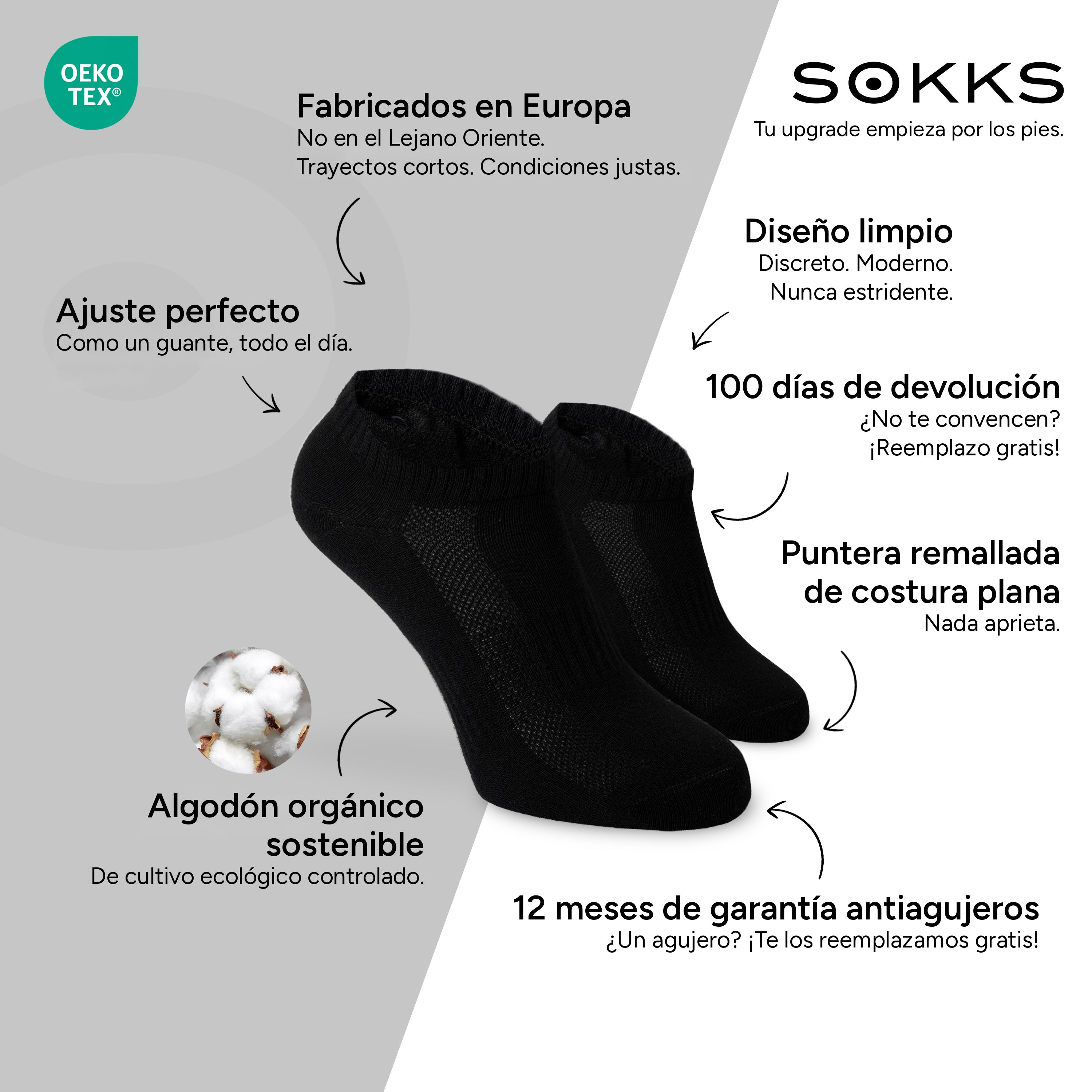 SOKKS Tobilleros Quarter Negro de Algodón — Ventajas: Fabricados en Europa, algodón orgánico, 100 días de devolución, 12 meses de garantía antiagujeros
