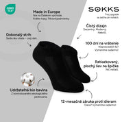 SOKKS Členkové ponožky (Quarter) Čierne z bavlny — Výhody: Made in Europe, bio bavlna, 100 dní na vrátenie, 12-mesačná záruka proti dieram