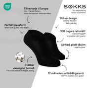 SOKKS Quarter Ankelstrumpor Svart i Bomull — Fördelar: Tillverkade i Europa, ekologisk bomull, 100 dagars returrätt, 12 månaders anti-hål-garanti