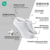 SOKKS Kotníkové ponožky (Quarter) Bílé z bavlny — Výhody: Made in Europe, bio bavlna, 100 dní na vrácení, 12měsíční záruka proti dírám