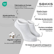 SOKKS Tobilleros Quarter Blanco de Algodón — Ventajas: Fabricados en Europa, algodón orgánico, 100 días de devolución, 12 meses de garantía antiagujeros