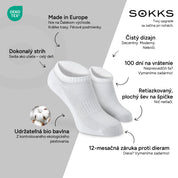 SOKKS Členkové ponožky (Quarter) Biele z bavlny — Výhody: Made in Europe, bio bavlna, 100 dní na vrátenie, 12-mesačná záruka proti dieram
