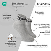 SOKKS Retro Sneaker Socks Grey in Cotton — Benefits: Made in Europe, organic cotton, 100-day return policy, 12-month anti-hole guarantee