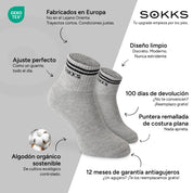 SOKKS Tobilleros Retro Gris de Algodón — Ventajas: Fabricados en Europa, algodón orgánico, 100 días de devolución, 12 meses de garantía antiagujeros