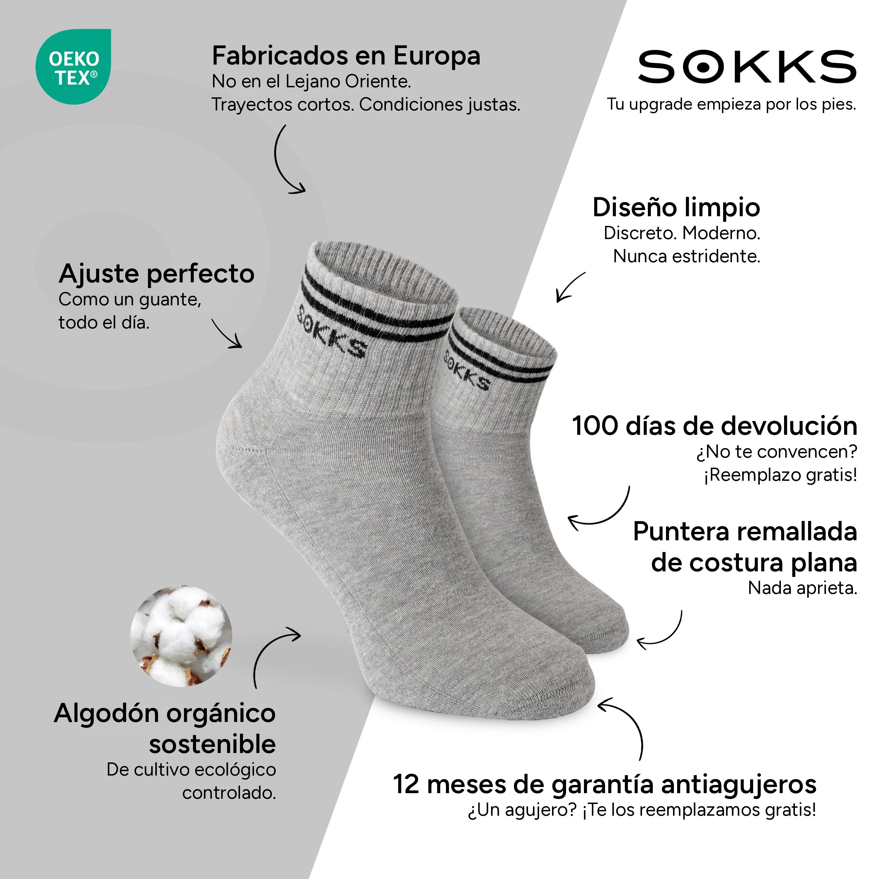 SOKKS Tobilleros Retro Gris de Algodón — Ventajas: Fabricados en Europa, algodón orgánico, 100 días de devolución, 12 meses de garantía antiagujeros