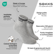 SOKKS Calzini Retro Grigio in Cotone — Vantaggi: Made in Europe, cotone biologico, reso entro 100 giorni, 12 mesi di garanzia anti-buchi