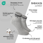 SOKKS Retro Tennisstrumpor Grå i Bomull — Fördelar: Tillverkade i Europa, ekologisk bomull, 100 dagars returrätt, 12 månaders anti-hål-garanti