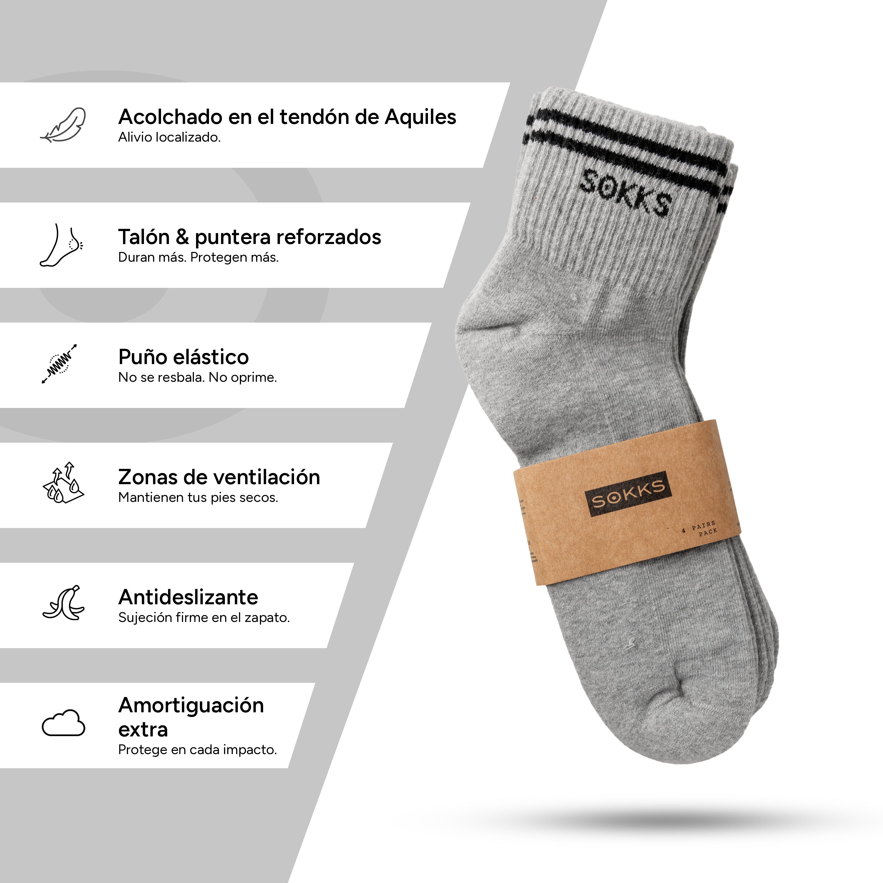 SOKKS Tobilleros Retro Gris de Algodón — Vista de uso
