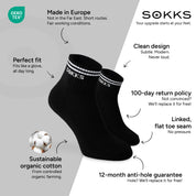 SOKKS Retro Sneaker Socks Black in Cotton — Benefits: Made in Europe, organic cotton, 100-day return policy, 12-month anti-hole guarantee