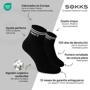 SOKKS Tobilleros Retro Negro de Algodón — Ventajas: Fabricados en Europa, algodón orgánico, 100 días de devolución, 12 meses de garantía antiagujeros