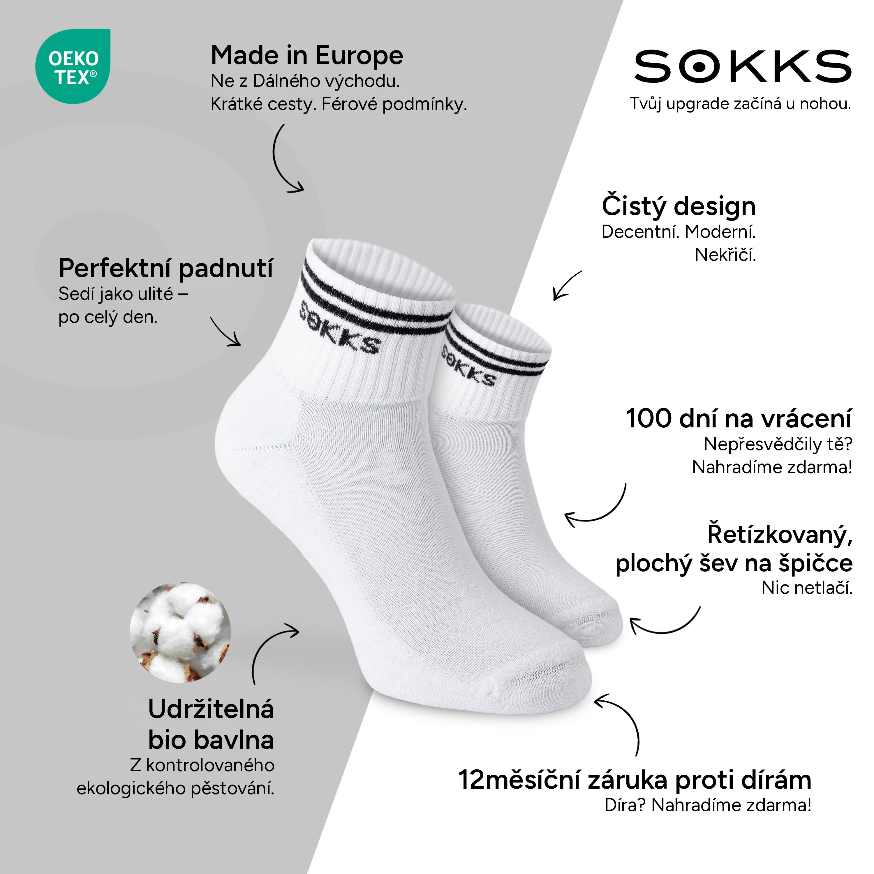 SOKKS Retro ponožky Bílé z bavlny — Výhody: Made in Europe, bio bavlna, 100 dní na vrácení, 12měsíční záruka proti dírám