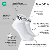 SOKKS Retro Sneaker Socks White in Cotton — Benefits: Made in Europe, organic cotton, 100-day return policy, 12-month anti-hole guarantee