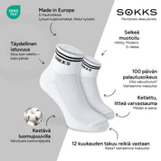 SOKKS Retro-sneakersukat Valkoiset, puuvillaa — Edut: Made in Europe, luomupuuvilla, 100 päivän palautusoikeus, 12 kuukauden takuu reikiä vastaan