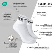 SOKKS Calzini Retro Bianco in Cotone — Vantaggi: Made in Europe, cotone biologico, reso entro 100 giorni, 12 mesi di garanzia anti-buchi