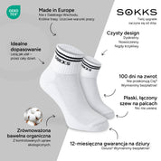 SOKKS Skarpetki Retro Białe z Bawełny — Zalety: Made in Europe, bawełna organiczna, 100 dni na zwrot, 12-miesięczna gwarancja na dziury
